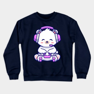 Cute Baby Polar Bear Gaming Cartoon Crewneck Sweatshirt